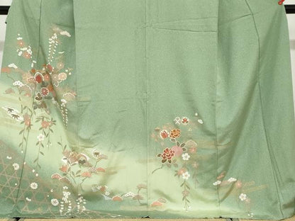 平和屋着物●訪問着　地紙花蝶丸文　暈し染め　金彩　ロング丈　正絹　逸品　DABF1556ud