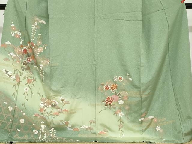 平和屋着物●訪問着　地紙花蝶丸文　暈し染め　金彩　ロング丈　正絹　逸品　DABF1556ud