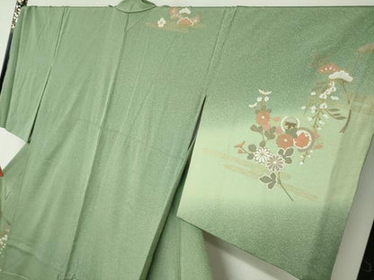 平和屋着物●訪問着　地紙花蝶丸文　暈し染め　金彩　ロング丈　正絹　逸品　DABF1556ud