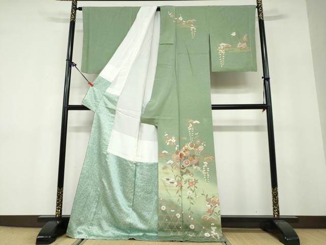 平和屋着物●訪問着　地紙花蝶丸文　暈し染め　金彩　ロング丈　正絹　逸品　DABF1556ud