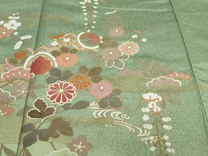平和屋着物●訪問着　地紙花蝶丸文　暈し染め　金彩　ロング丈　正絹　逸品　DABF1556ud