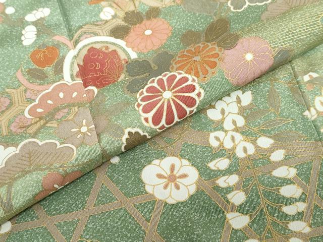 平和屋着物●訪問着　地紙花蝶丸文　暈し染め　金彩　ロング丈　正絹　逸品　DABF1556ud