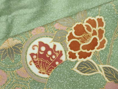 平和屋着物●訪問着　地紙花蝶丸文　暈し染め　金彩　ロング丈　正絹　逸品　DABF1556ud