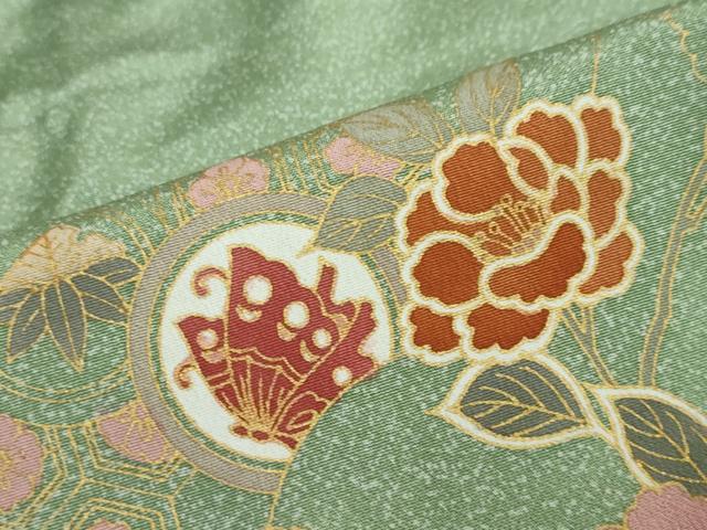 平和屋着物●訪問着　地紙花蝶丸文　暈し染め　金彩　ロング丈　正絹　逸品　DABF1556ud