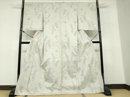 平和屋着物●本場大島紬　白大島　9マルキ　枝花文　正絹　逸品　DABF1557ud