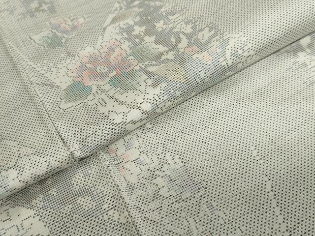 平和屋着物●本場大島紬　白大島　9マルキ　枝花文　正絹　逸品　DABF1557ud