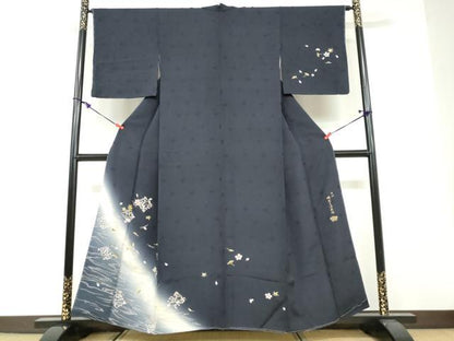 平和屋着物●十代目 歌舞伎役者　坂東三津五郎　訪問着　流水草花文　暈し染め　金彩　やまと誂製　正絹　逸品　未使用　DABF1558ud
