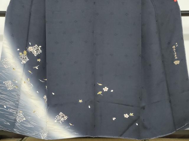 平和屋着物●十代目 歌舞伎役者　坂東三津五郎　訪問着　流水草花文　暈し染め　金彩　やまと誂製　正絹　逸品　未使用　DABF1558ud