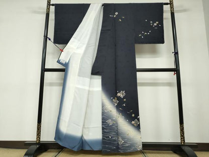 平和屋着物●十代目 歌舞伎役者　坂東三津五郎　訪問着　流水草花文　暈し染め　金彩　やまと誂製　正絹　逸品　未使用　DABF1558ud