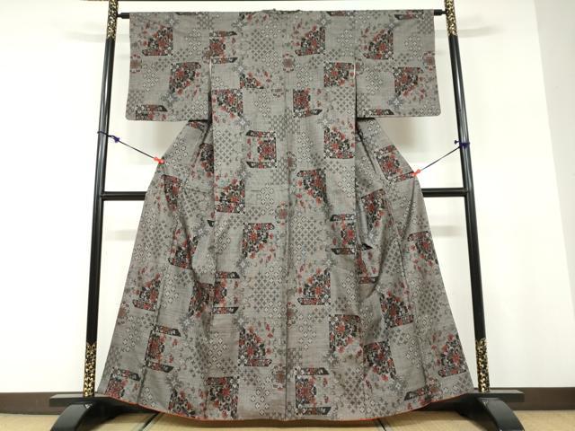 平和屋着物●本場大島紬　9マルキ　草花文　正絹　逸品　DABF1560ud