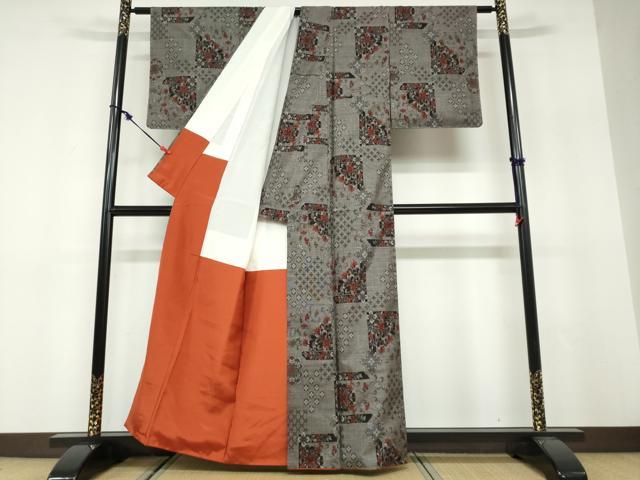 平和屋着物●本場大島紬　9マルキ　草花文　正絹　逸品　DABF1560ud