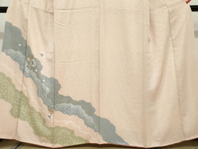 平和屋着物●中国三大刺繍　スワトウ刺繍　汕頭刺繍　訪問着　絞り　道長草花文　金彩　正絹　逸品　DABF1562ud