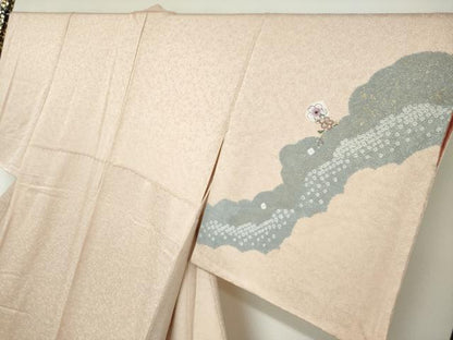 平和屋着物●中国三大刺繍　スワトウ刺繍　汕頭刺繍　訪問着　絞り　道長草花文　金彩　正絹　逸品　DABF1562ud