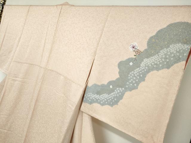 平和屋着物●中国三大刺繍　スワトウ刺繍　汕頭刺繍　訪問着　絞り　道長草花文　金彩　正絹　逸品　DABF1562ud