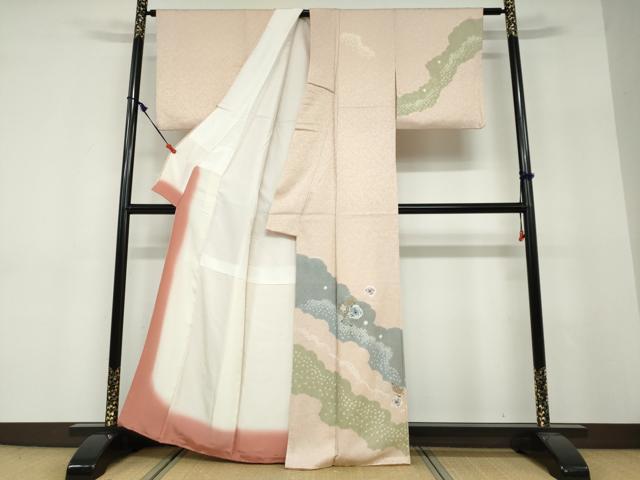 平和屋着物●中国三大刺繍　スワトウ刺繍　汕頭刺繍　訪問着　絞り　道長草花文　金彩　正絹　逸品　DABF1562ud