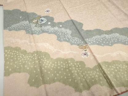 平和屋着物●中国三大刺繍　スワトウ刺繍　汕頭刺繍　訪問着　絞り　道長草花文　金彩　正絹　逸品　DABF1562ud