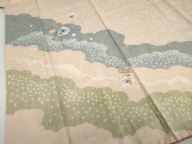 平和屋着物●中国三大刺繍　スワトウ刺繍　汕頭刺繍　訪問着　絞り　道長草花文　金彩　正絹　逸品　DABF1562ud