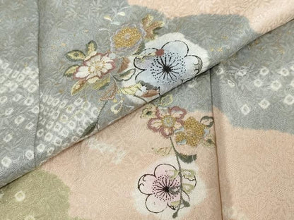 平和屋着物●中国三大刺繍　スワトウ刺繍　汕頭刺繍　訪問着　絞り　道長草花文　金彩　正絹　逸品　DABF1562ud