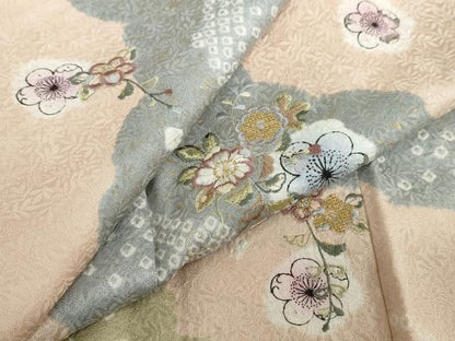 平和屋着物●中国三大刺繍　スワトウ刺繍　汕頭刺繍　訪問着　絞り　道長草花文　金彩　正絹　逸品　DABF1562ud