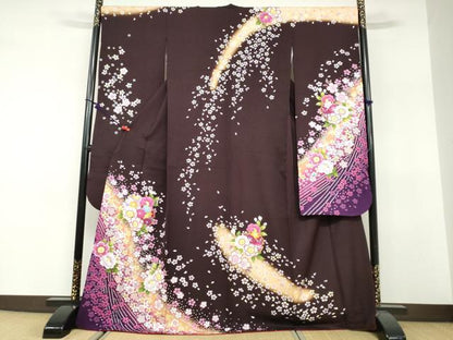 平和屋着物●豪華振袖　雪輪草花文　暈し染め　正絹　逸品　DABF1570ud