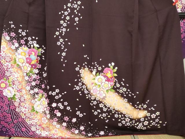 平和屋着物●豪華振袖　雪輪草花文　暈し染め　正絹　逸品　DABF1570ud