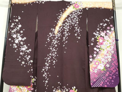 平和屋着物●豪華振袖　雪輪草花文　暈し染め　正絹　逸品　DABF1570ud