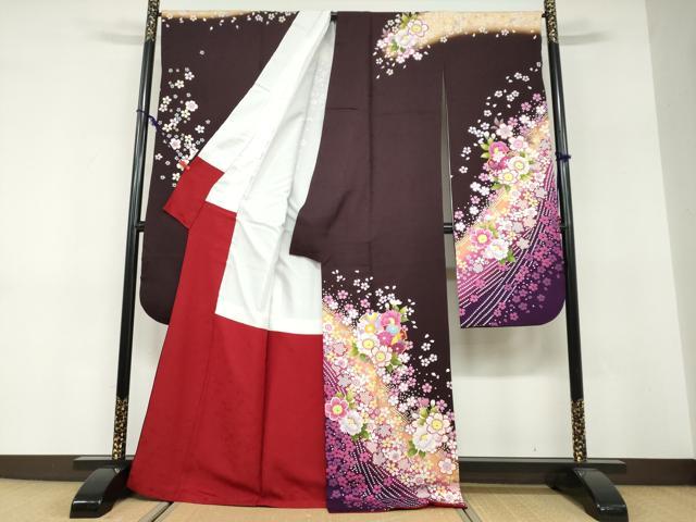 平和屋着物●豪華振袖　雪輪草花文　暈し染め　正絹　逸品　DABF1570ud