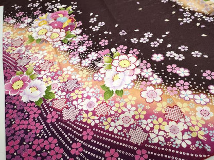 平和屋着物●豪華振袖　雪輪草花文　暈し染め　正絹　逸品　DABF1570ud