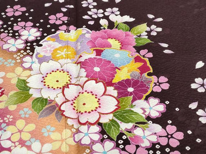 平和屋着物●豪華振袖　雪輪草花文　暈し染め　正絹　逸品　DABF1570ud