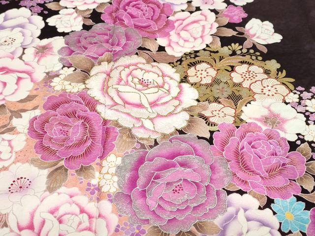 平和屋着物●豪華振袖　刺繍　ラインストーン　草花文　暈し染め　金銀彩　正絹　逸品　DABF1573ud