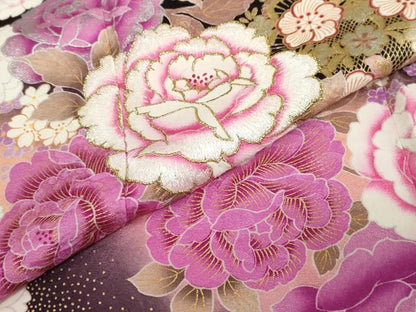 平和屋着物●豪華振袖　刺繍　ラインストーン　草花文　暈し染め　金銀彩　正絹　逸品　DABF1572ud