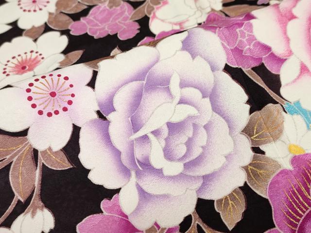 平和屋着物●豪華振袖　刺繍　ラインストーン　草花文　暈し染め　金銀彩　正絹　逸品　DABF1571ud