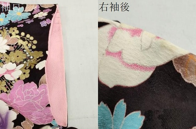 平和屋着物●豪華振袖　刺繍　ラインストーン　草花文　暈し染め　金銀彩　正絹　逸品　DABF1573ud