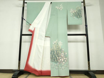 平和屋着物●十日町友禅作家　岡村蒼風　訪問着　枝花文　暈し染め　正絹　逸品　DABF1575ud