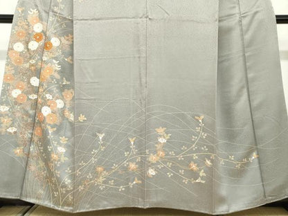平和屋着物●訪問着　駒刺繍　草花文　金彩　正絹　逸品　DABF1576ud