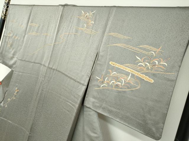 平和屋着物●訪問着　駒刺繍　草花文　金彩　正絹　逸品　DABF1576ud