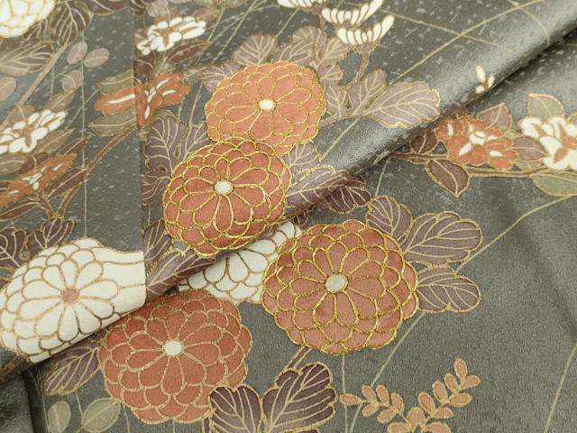 平和屋着物●訪問着　駒刺繍　草花文　金彩　正絹　逸品　DABF1576ud