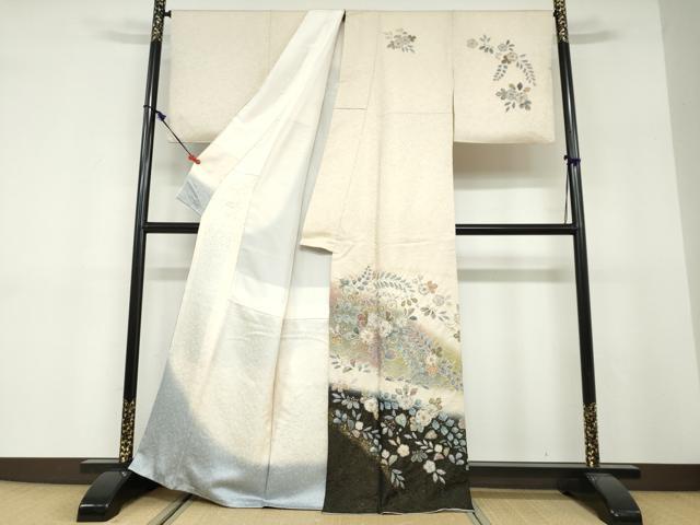 平和屋着物●訪問着　作家物　絞り　辻が花　金彩　金通し地　反端付き　正絹　逸品　DABF1577ud