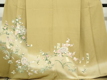 平和屋着物●訪問着　駒刺繍　片輪車短冊草花文　暈し染め　正絹　逸品　DABF1581ud