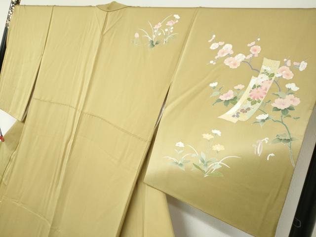 平和屋着物●訪問着　駒刺繍　片輪車短冊草花文　暈し染め　正絹　逸品　DABF1581ud