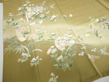 平和屋着物●訪問着　駒刺繍　片輪車短冊草花文　暈し染め　正絹　逸品　DABF1581ud