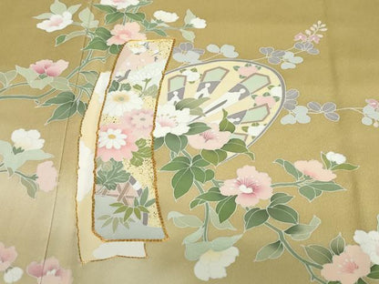 平和屋着物●訪問着　駒刺繍　片輪車短冊草花文　暈し染め　正絹　逸品　DABF1581ud
