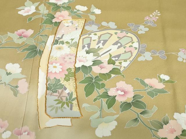 平和屋着物●訪問着　駒刺繍　片輪車短冊草花文　暈し染め　正絹　逸品　DABF1581ud
