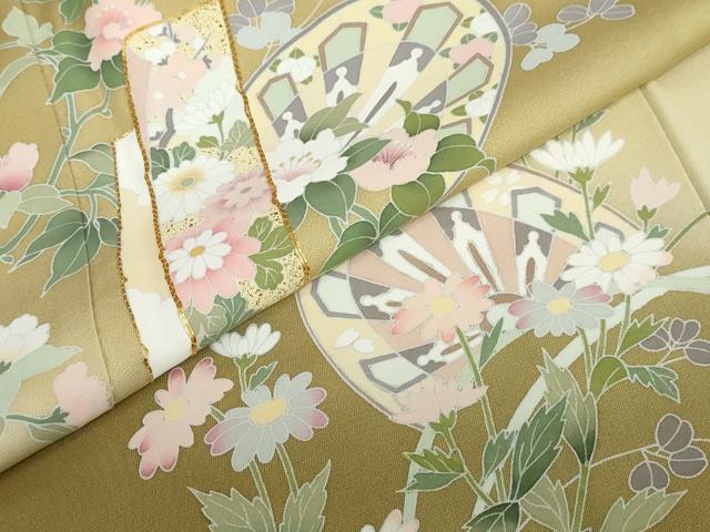 平和屋着物●訪問着　駒刺繍　片輪車短冊草花文　暈し染め　正絹　逸品　DABF1581ud