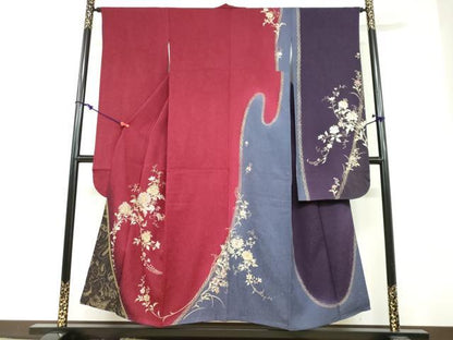 平和屋着物●豪華振袖　刺繍　草花文　暈し染め　金彩　やまと誂製　正絹　逸品　DABF1582ud