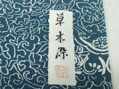 平和屋着物●上質な小紋　作家物　草木染　洋花文　鬼しぼ縮緬　正絹　逸品　DABF1584ud
