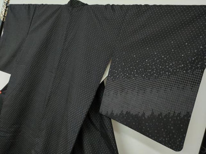 平和屋着物●訪問着　紬地　霞文　黒地　正絹　逸品　DABF1585ud