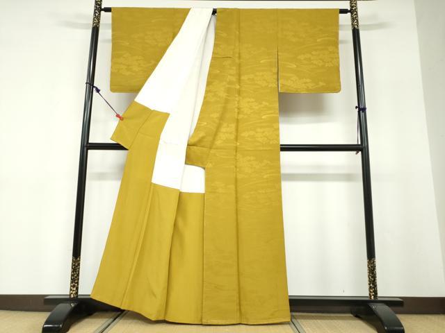 平和屋着物●上質な色無地　流水草花地紋　櫨染色　正絹　逸品　未使用　DABF1588ud