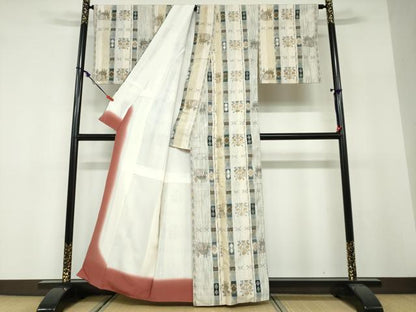 平和屋着物●上質な紬　花鳥文　正絹　逸品　DABF1591ud