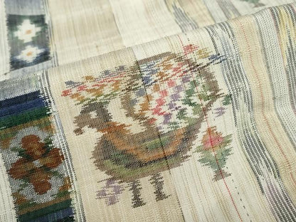 平和屋着物●上質な紬　花鳥文　正絹　逸品　DABF1591ud